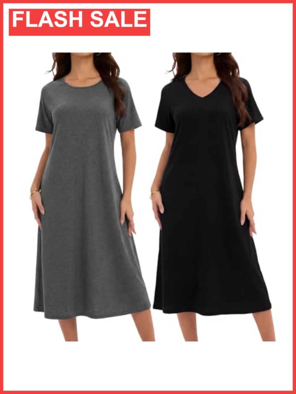 2 Pack Long Nightgowns Short Sleeve House Dress Sleepshirt